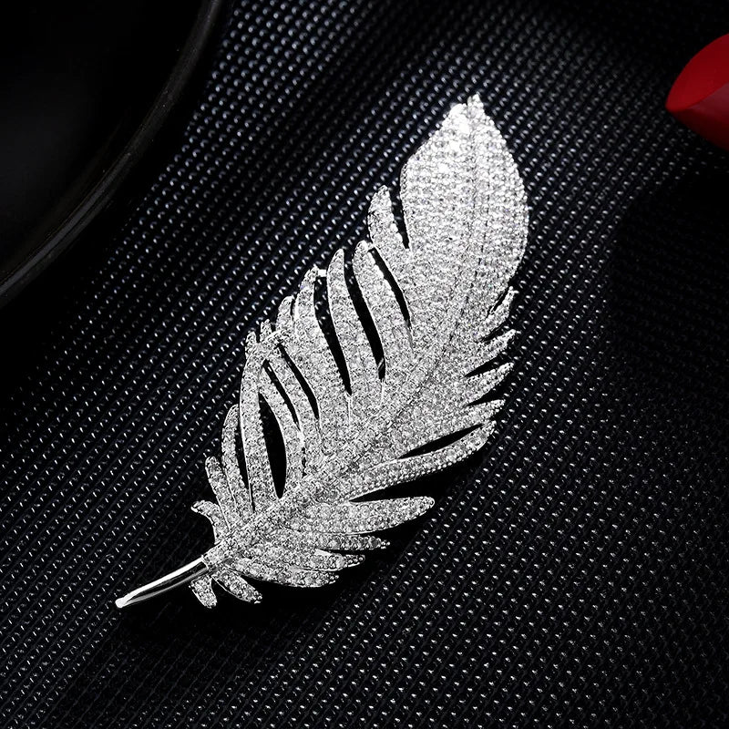 SUYU Luxury Copper Micro Inlaid Cubic Zirconia Feather Brooch