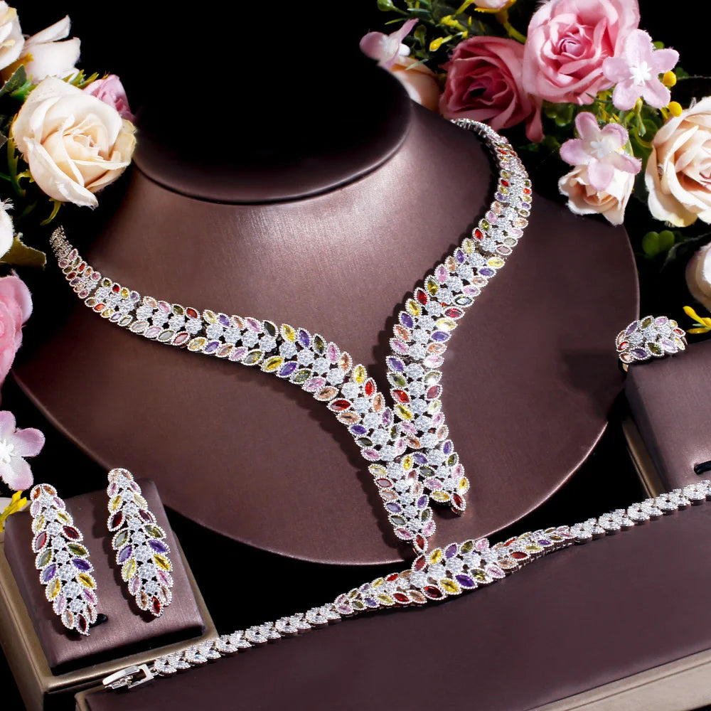 High End Gorgeous Colorful Cubic Shape Big Wedding Necklace