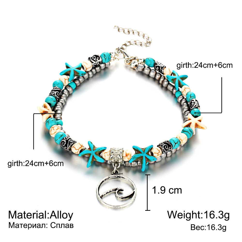 Simplicity Anklets Green Blue Color Star Fish Anklet Women
