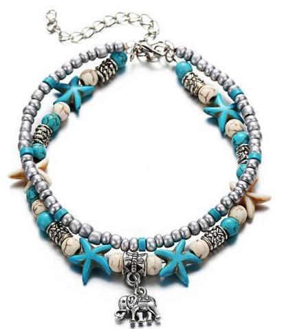 Simplicity Anklets Green Blue Color Star Fish Anklet Women