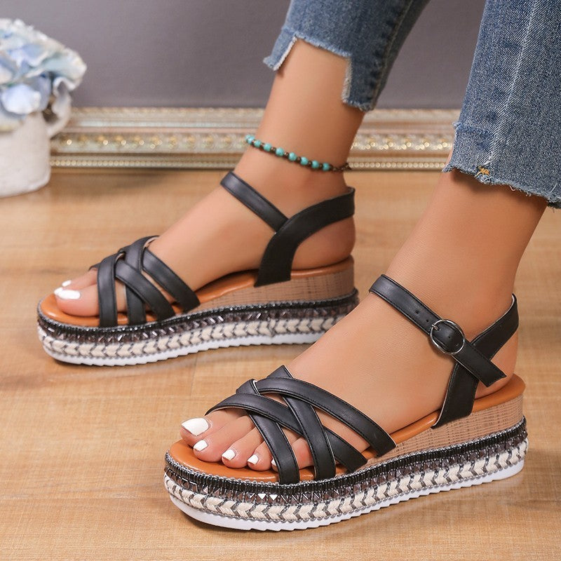 Summer Cross-strap Sandals With Back Buckle Fashion