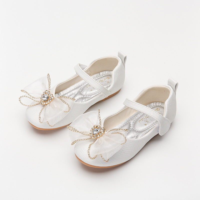 Single Shoes Cute Bow Rhinestone Soft Sole Flat Shoes