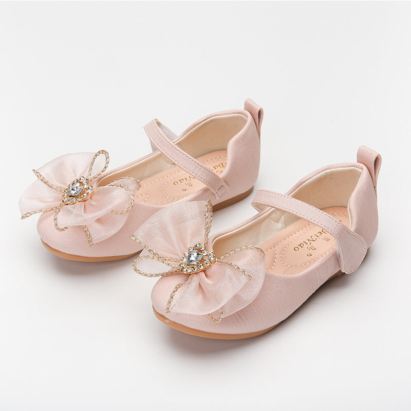 Single Shoes Cute Bow Rhinestone Soft Sole Flat Shoes