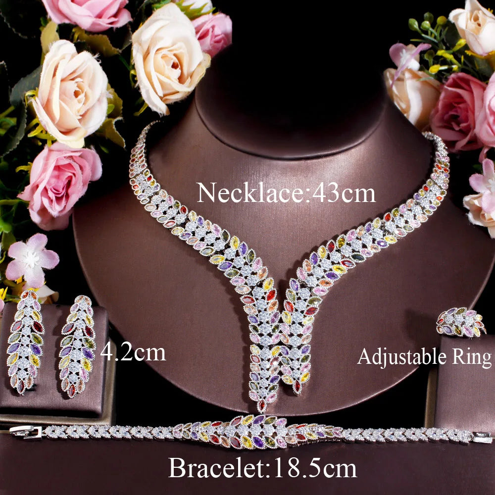 High End Gorgeous Colorful Cubic  Shape Big Wedding Necklace