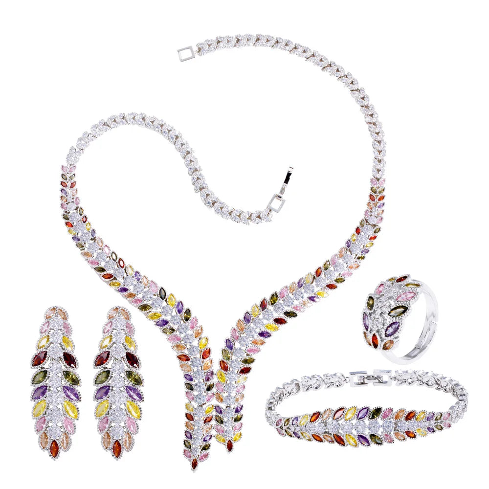 High End Gorgeous Colorful Cubic  Shape Big Wedding Necklace