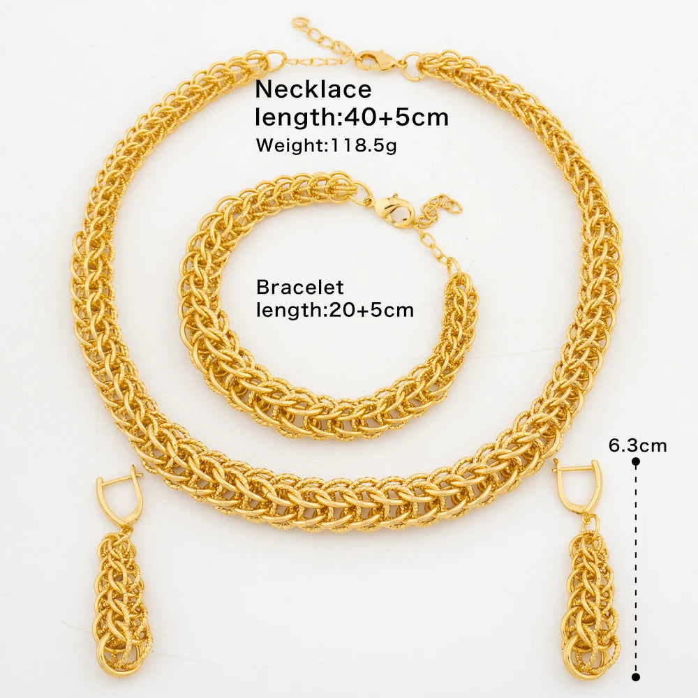 Dubai Jewelry Set for Women Fashion Brazilian Gold Color Chain Necklace