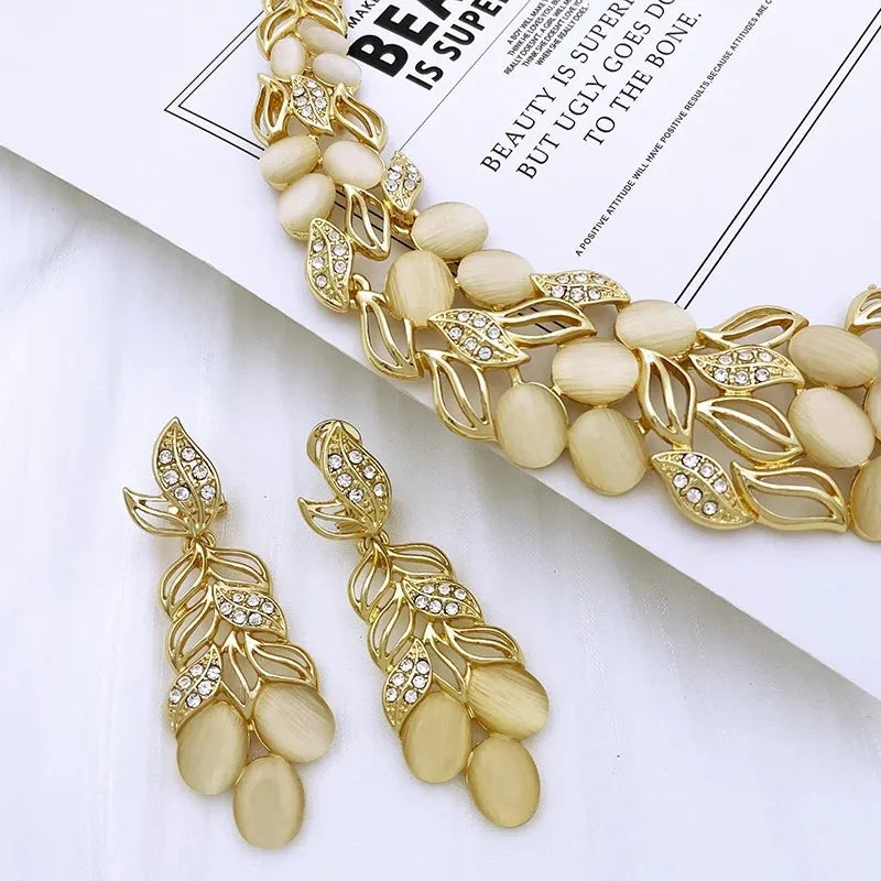 Vintage Opal Jewelry Set For Women Luxury Design Necklace