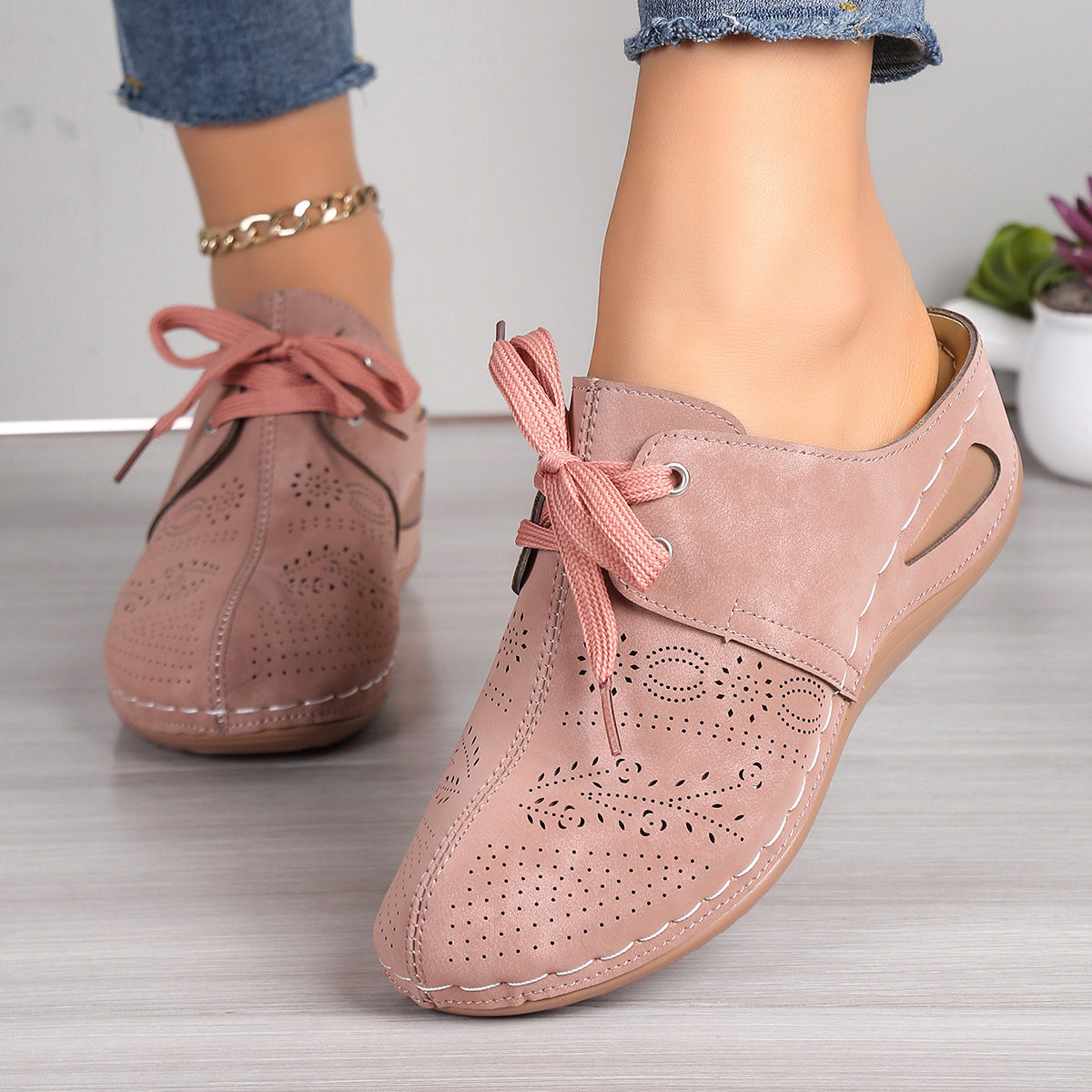 Lace-up Slippers Outdoor Hollow Out Wedges Slippers